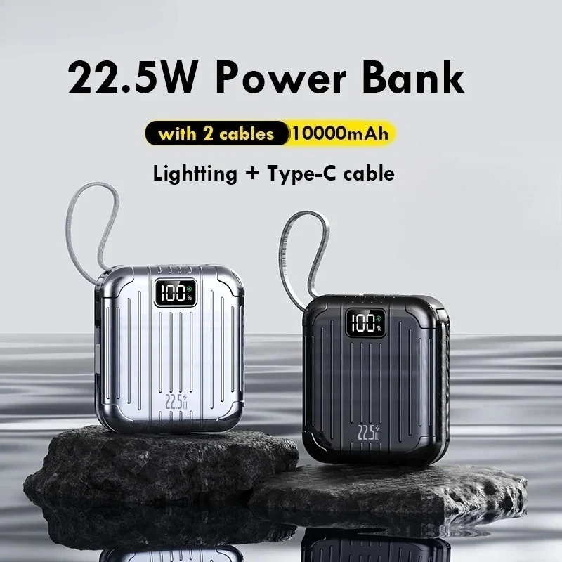 

Мини-портативный внешний аккумулятор емкостью 10000 мАч с кабелем, внешний запасной аккумулятор, 22,5 Вт, USB C, маленький внешний аккумулятор с быстрой зарядкой для iPhone Samsung
