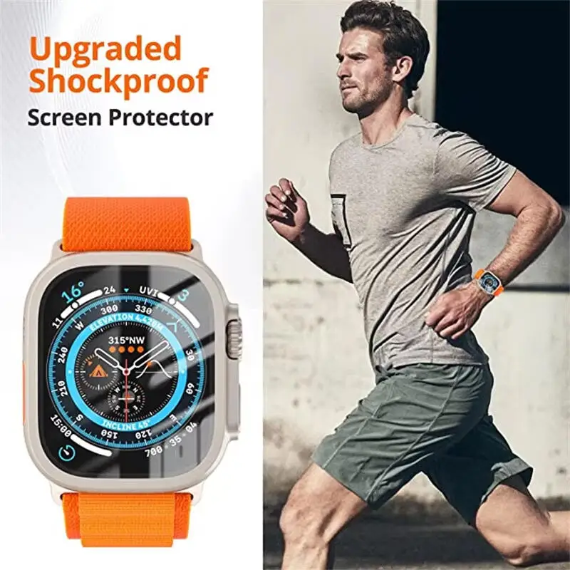 Tempered Glass Film For Apple Watch Ultra 3 Aluminium Metal Frame Anti-Scratch Screen Protector Film For iWatch Ultra 2 1 49mm