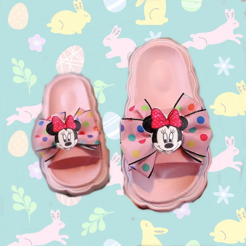 

Disney minnie Non-slip slippers Sandals cute Bow Wear Beach Shoes Children Mickey Mouse first walkers Baby Summer Girl Slippers