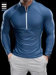 2024 New Men Sports T-shirt Gym Fitness Tops Running Training Clothes Autumn Round Neck Quick-drying Breathable Long Sleeves