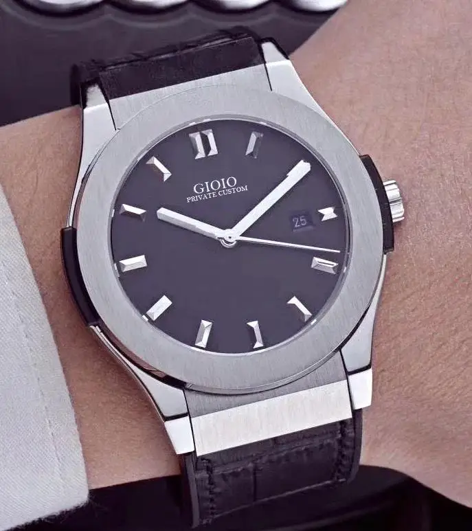 

Роскошные новые мужские автоматические механические часы из нержавеющей стали, синие, черные кожаные модные серые титановые часы