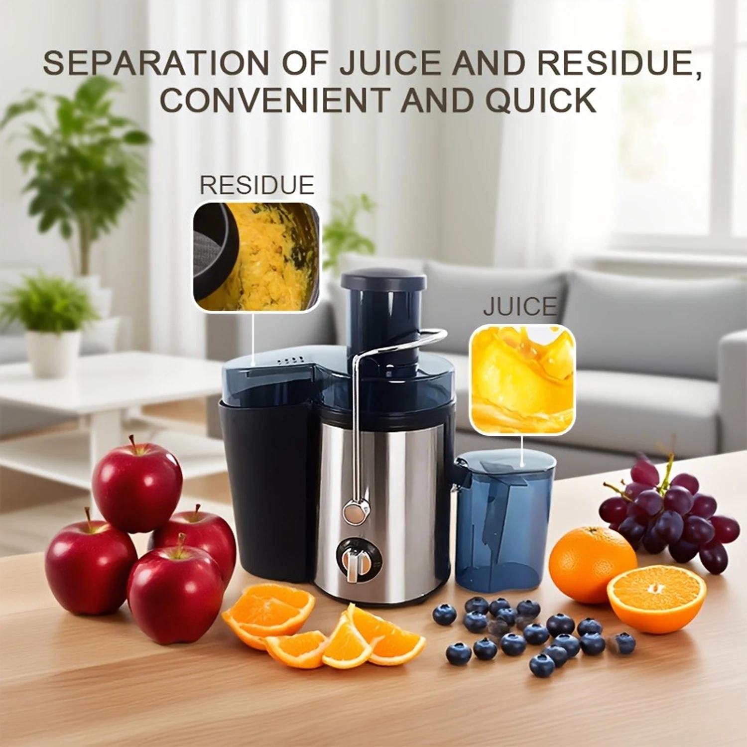 Household and Commercial Dual-Purpose Juicer with Powerful Motor, High-Speed Output Fine and Residue Free Juice, Large Capacity Machine, Material, High Temperature Resistance, Odorless Fruit and Vegetable Fresh Pressing Juicer