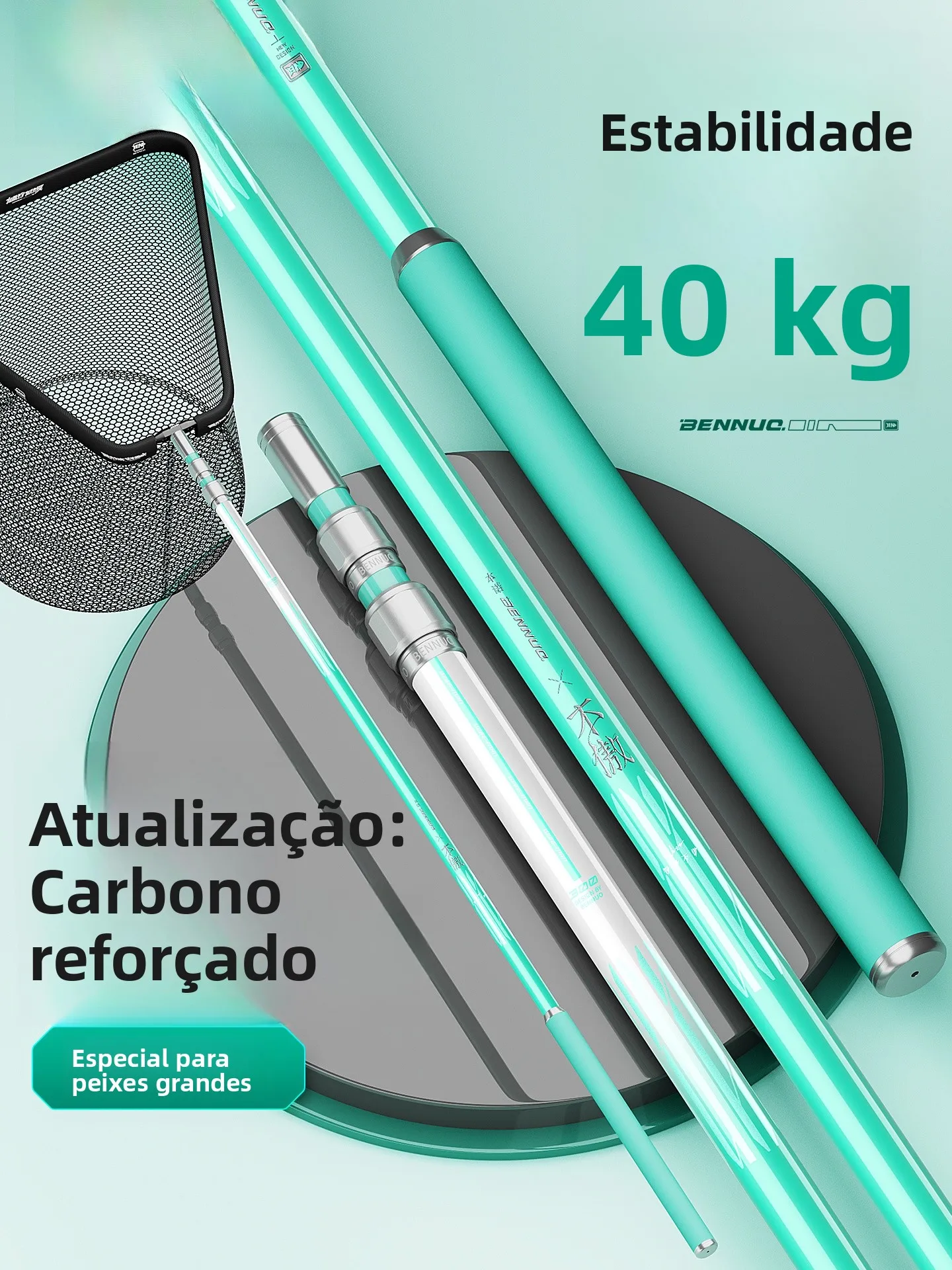 超軽量超硬質カーボン製釣り網-ベノ-大型魚網-ロッド付き格納式釣り網-細かいメッシュ-深さ40cm-釣り用