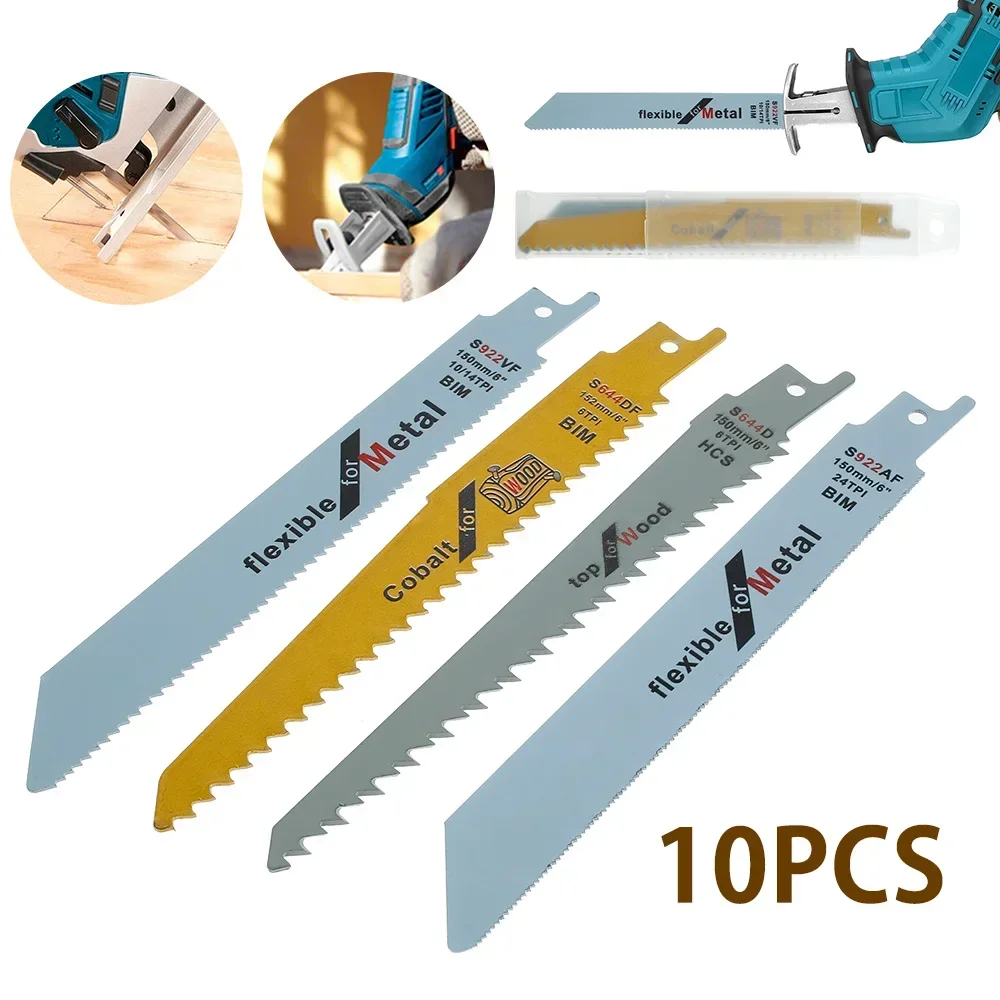 10Pcs Reciprocating Saw Blades Set Saber Saw Blade Combo Wood Metal Cutting High Speed Steel DIY Tools Power Tool Accessories