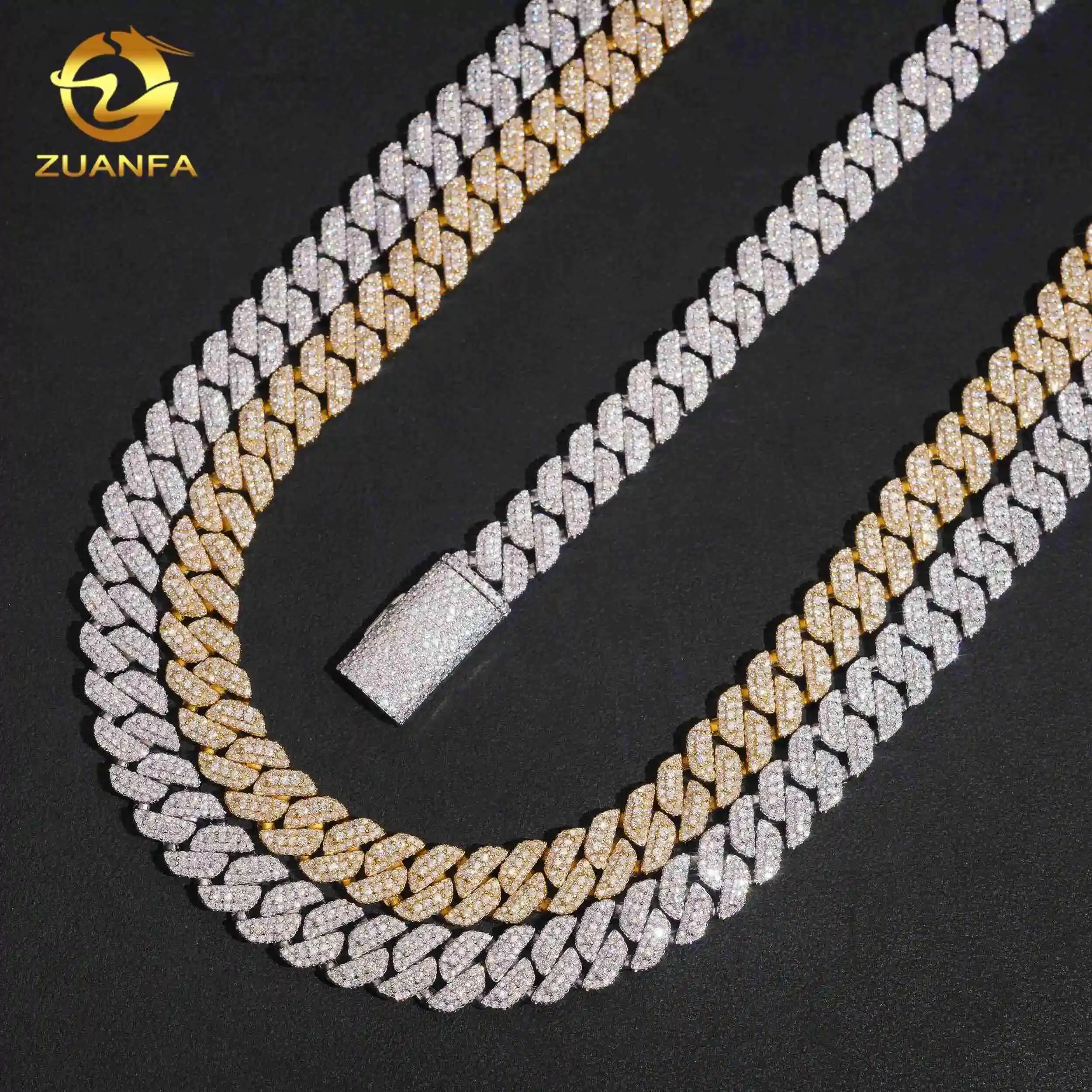 Fashion Hot Sale 10mm 3Row Brass Hip Hop Jewelry Cuban Link Chain Iced Out Miami Cuban Necklace Rapper Moissanite Cuban Chain..