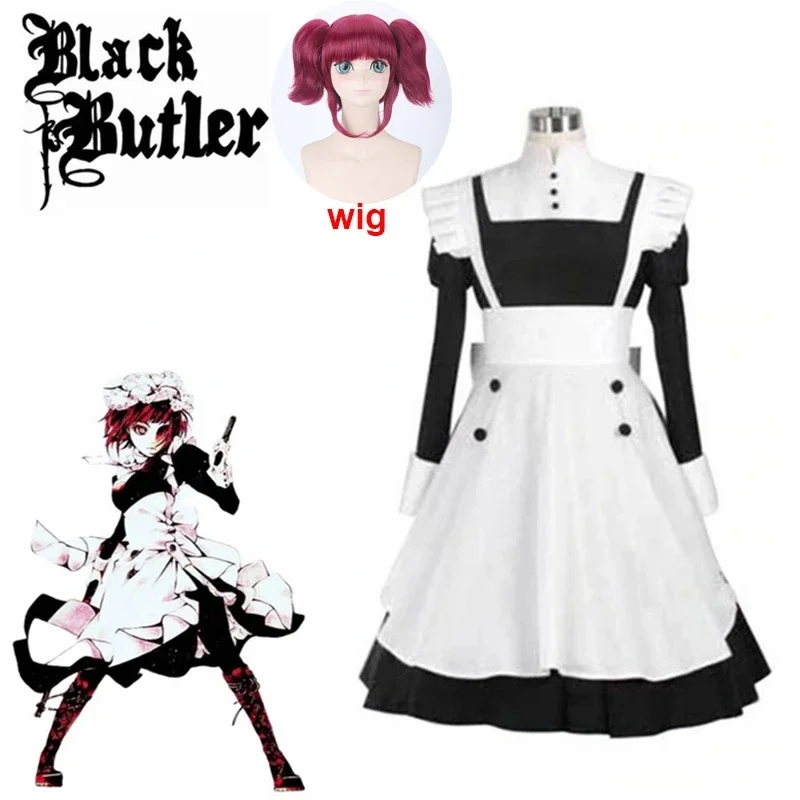 

Japanse Anime Black Butler Lady Kuroshitsuji Mey Rin Lady Kostuum Cosplay Hoge Kwaliteit Jurk + Schort Voor Halloween Party