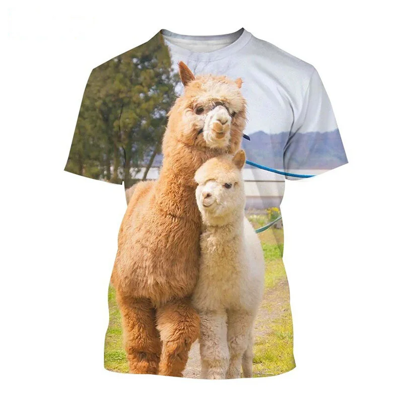 3D Print Cute Alpaca T-shirt For Men Kids Animal Pattern Casual Short Sleeve Tops Round Neck T Shirts Summer Streetwear Tees