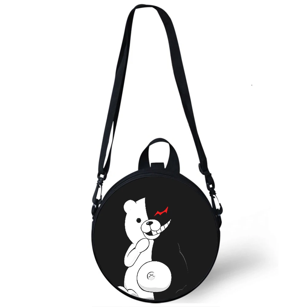 Danganronpa Monokuma anime dziecko przedszkole torba 3D drukuj torby na ramię Crossbody szkoła kobiety Mini okrągłe torby Rugtas torba