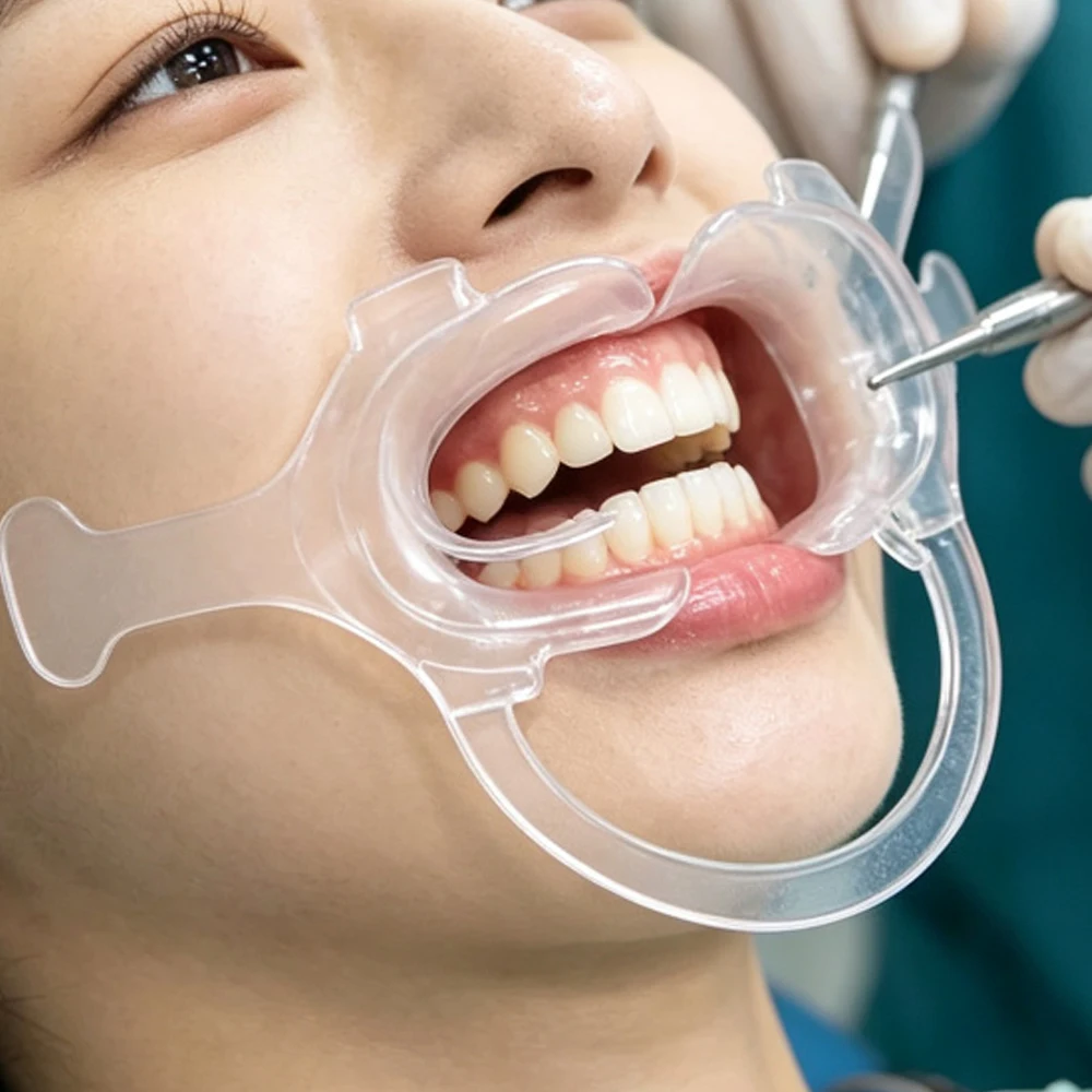 C Shape Dental Mouth Opener Transparent Plastic with Handle Cheek Lip Retractor Orthodontic Teeth Whitening Oral Photography