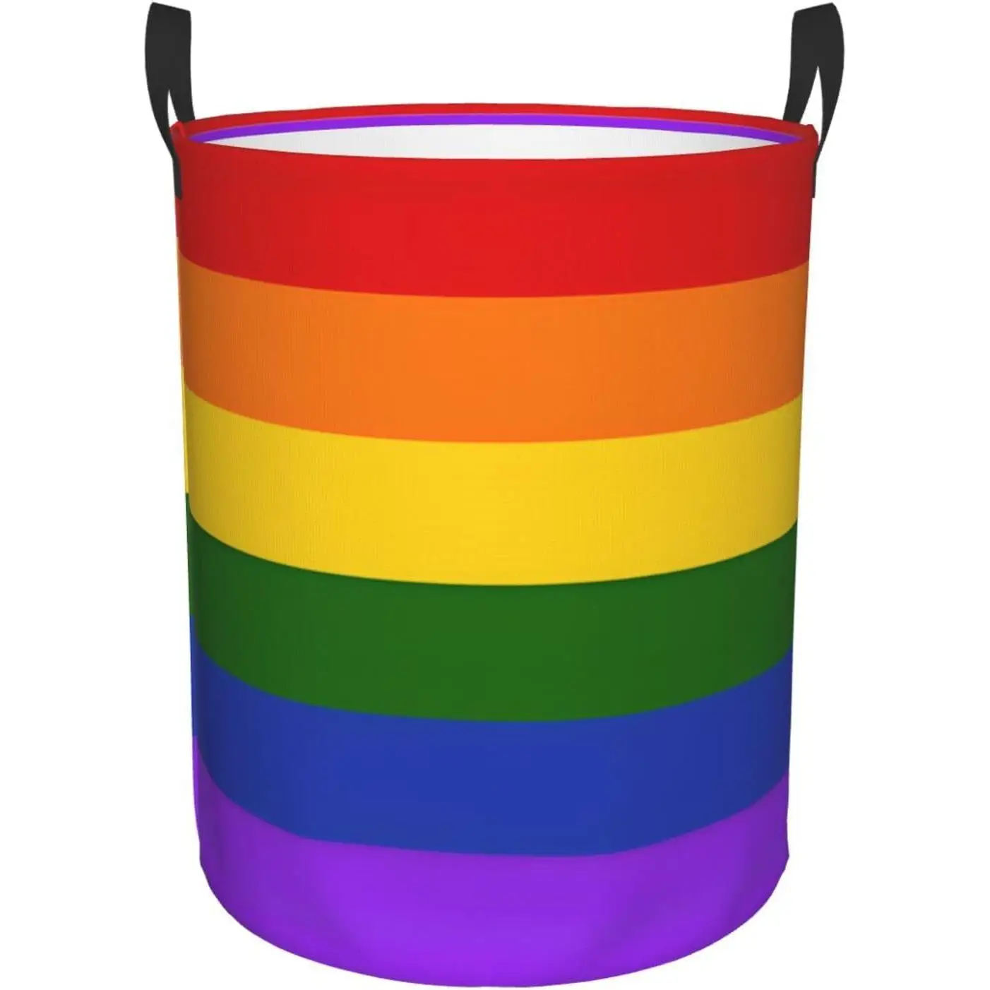Rainbow Flag Print Circular Hamper Durable Waterproof Fabric Storage Bin For Home Bathroom Kitchen Car