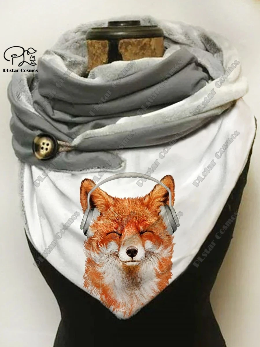 3D printing animal series cute fox fallen leaves snowflake pattern women\'s warm shawl spring and winter small triangle scarf H-3