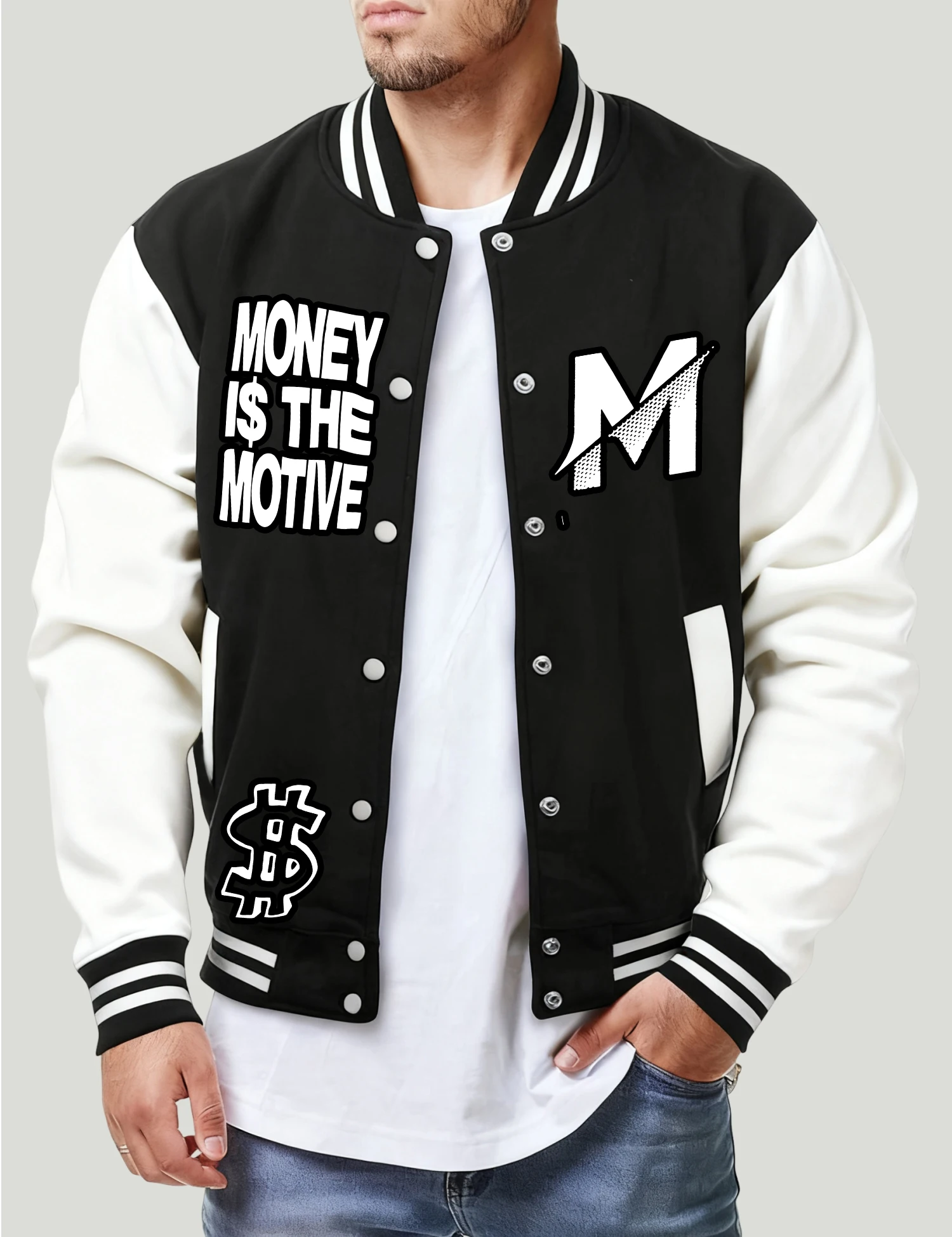 

More Is The Motive M Printed Clothes Men Funny Casual Streetwear Autumn Pullover Jackets Fleece Simple Man Baseball Jersey
