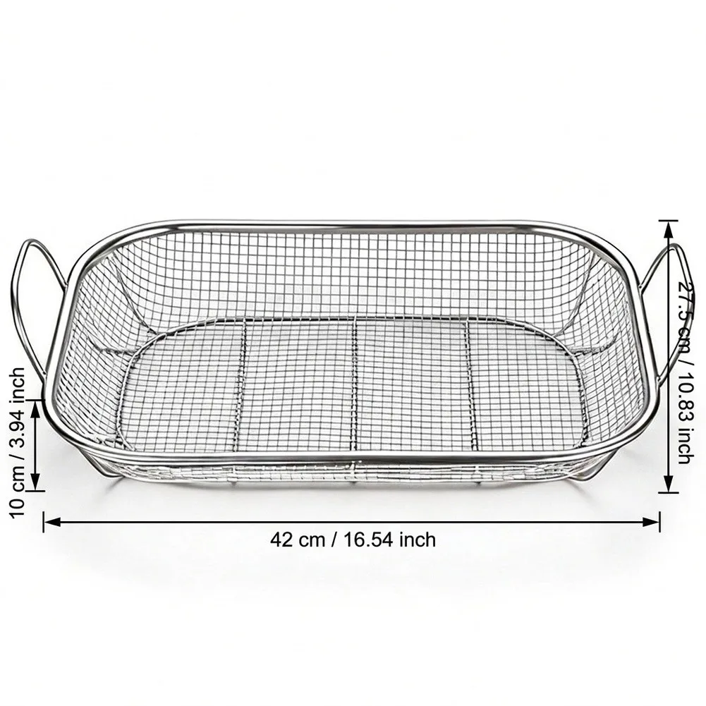 Grill Pan Stainless Steel 42 x 27.5 x 10 cm Designed for High Temperature Cooking on Charcoal Gas or Wood Fire