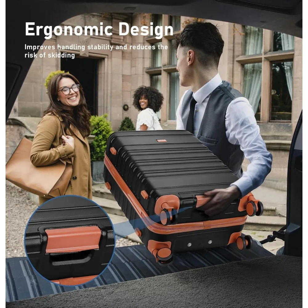 Juego de equipaje de mano 22x14x9 aprobado por aerolínea: carcasa dura 100% para PC, ligero, cerraduras TSA, ruedas giratorias silenciosas, cremallera duradera,
