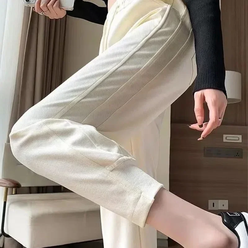 Comfortable Sports Pants Women Loose 2024 Autumn Winter New High Waist Slim Fashion Casual Plush Lady Harem Trousers Z171