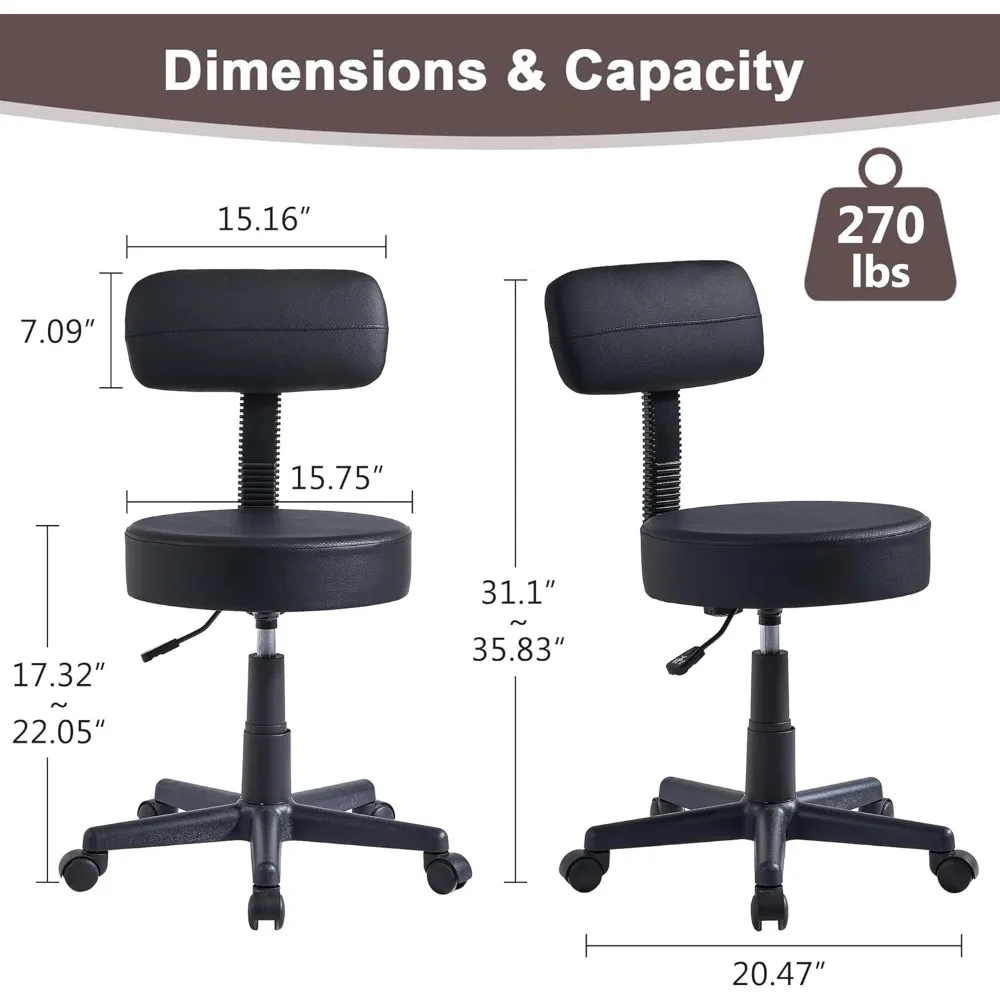 Salon Stool with Backrest Support Adjustable Hight Rolling Office Chair, Ideal for Garage Beauty Barber Tattoo Massage Drafting