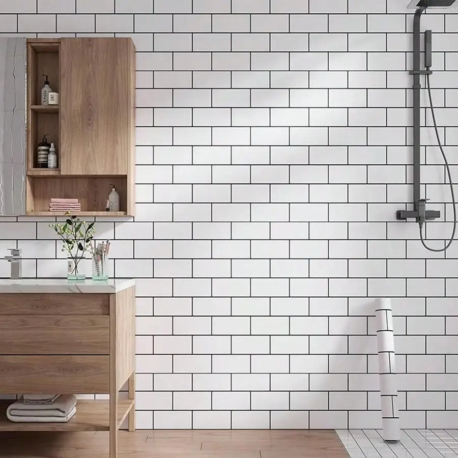 White/Black Brick Waterproof Oil-Proof Wallpaper for Kitchen Countertop Cabinet Decor Self Adhesive Removable Wall Stickers