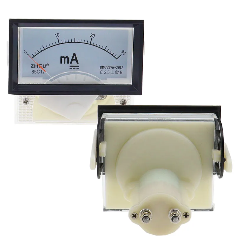 Imagem -03 - Medidor de Painel Amp com Moldura Preta Miliamperímetro 85c17-ma Ponteiro dc 20ma 30ma 50ma 100ma Quadrado 70x40 mm
