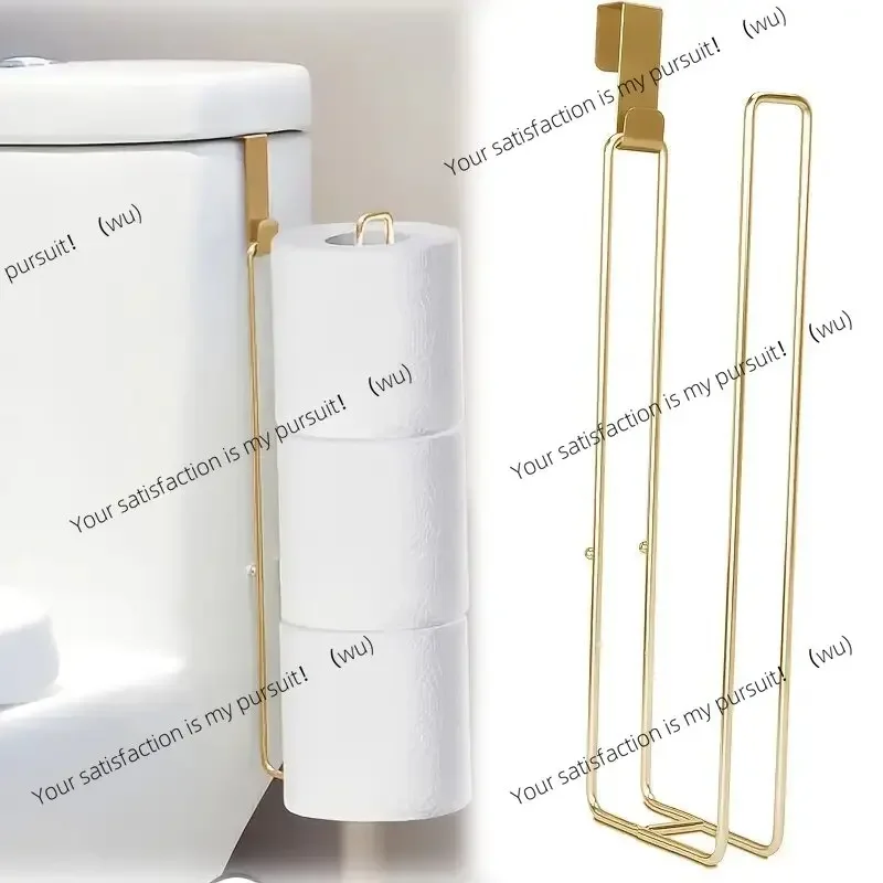 Self-Adhesive Toilet Paper Holder, Black Iron Bathroom Tissue Rack with Towel Bar, No-Drill Wall Mount, Bathroom Storage