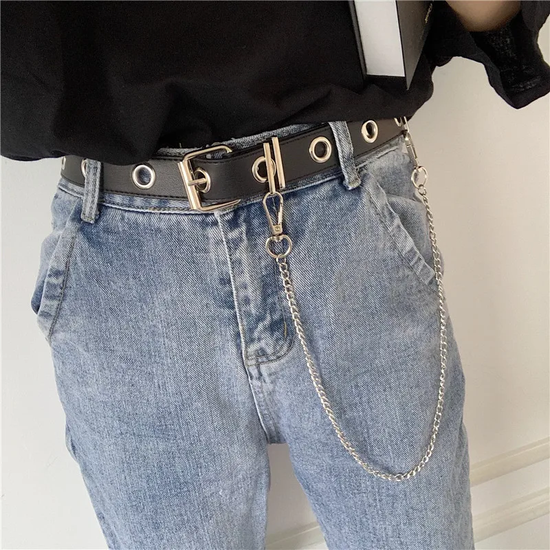 Più nuovo Design staccabile cintura a catena Punk Hip-hop Trendy cinture da donna Lady Fashion argento fibbia ad ardiglione Jeans in pelle