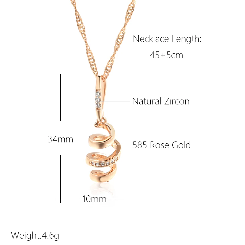 Kinel New 585 Rose Gold Color Geometry Rotate Pendant Necklace for Women Natural Zircon Accessories Bridal Trend Daily Jewelry