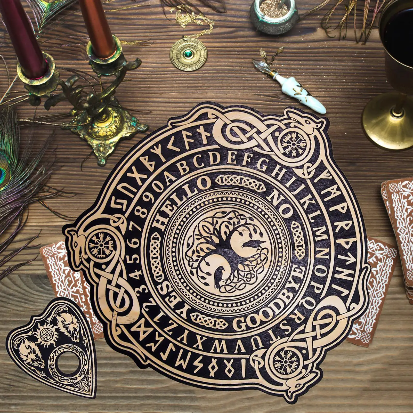لوحة Ouija لوحة عرافة خشبية محفورة لوحة سحرية مجموعة لوحة ساحرة مستلزمات مذبح الويكا #2