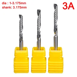 3A Grade-Shank 3.175mm PVC Cutter Single Flute Spiral Up Cut Router Bit CNC End Mill Tungsten Steel Carbide Milling Cut