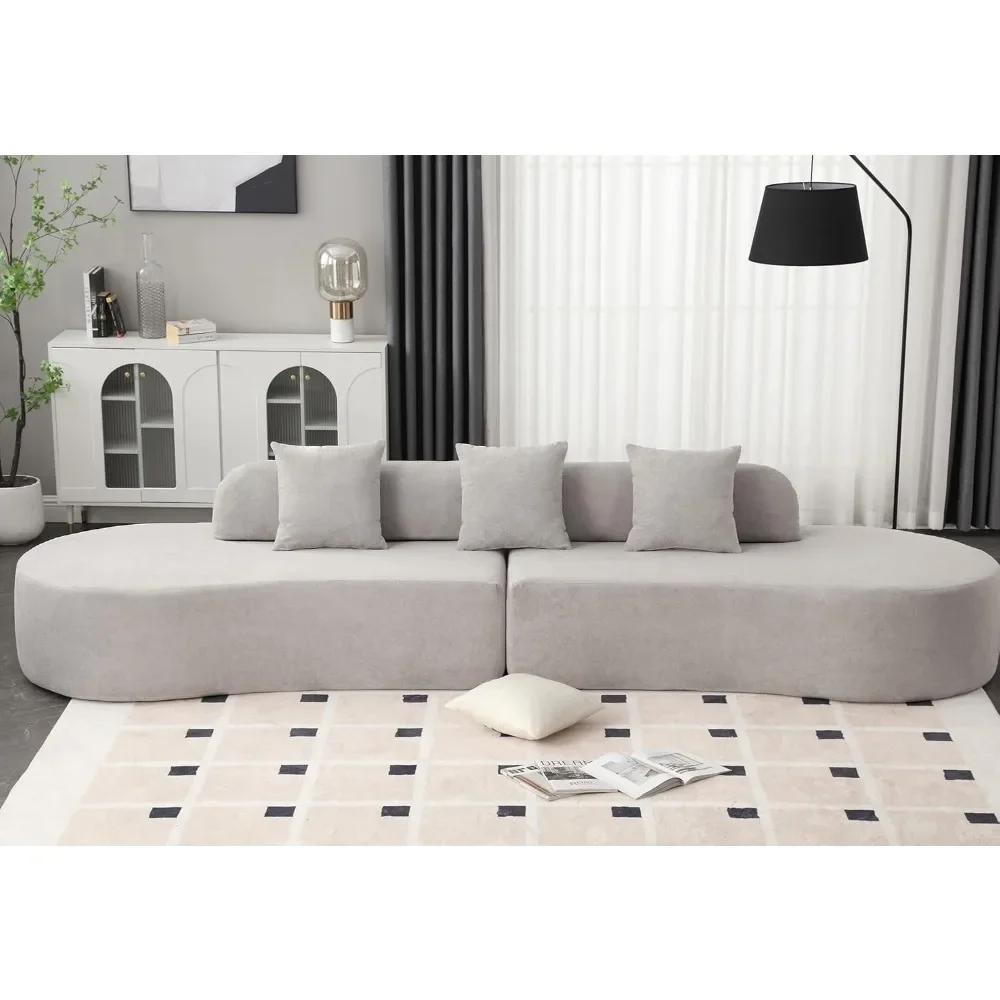 

130.5"*37" Modern Curved Combination Sofa with Terrycloth Fabric,3 Pillows Minimalist Sofa Couch for Primary Living Space