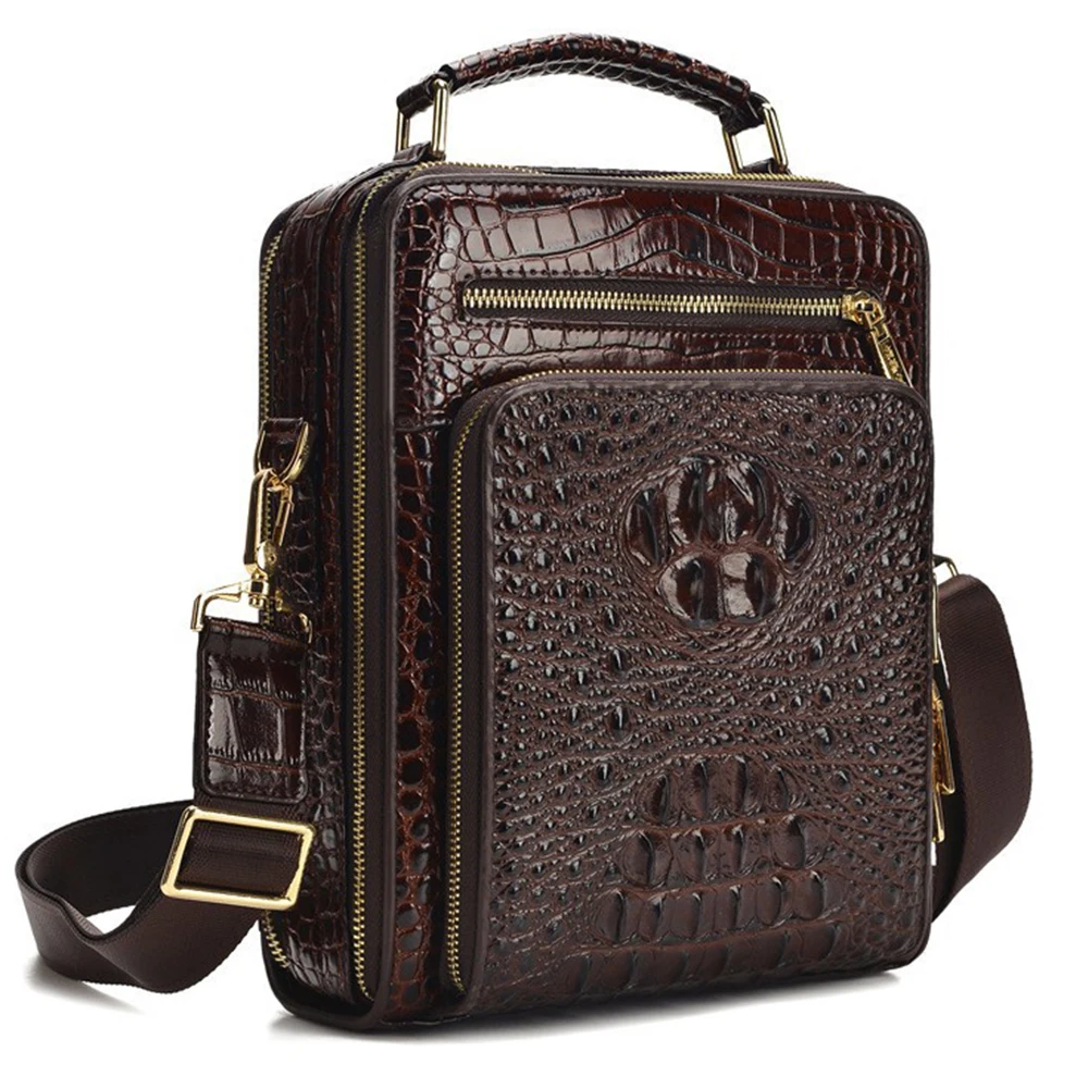 

Мужская сумка с крокодиловым узором, деловая мужская сумка через плечо, повседневная сумка из воловьей кожи, вертикальная