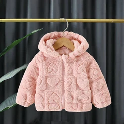 Baby Girl Coat Winter Solid Colour Lambswool Hooded Long Sleeve Girls Coat Cute Girls Warm Clothing