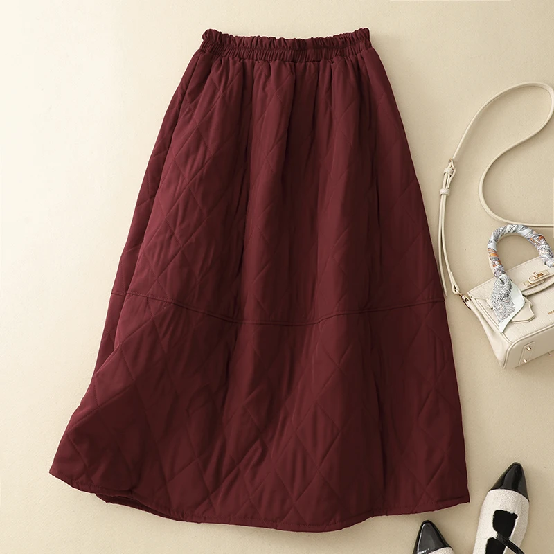 Warmth Lightweight Artistic Japanese Style Cotton Insert High Waist A-Line Skirt for Women Thickened Winter Midi Lantern Skirt