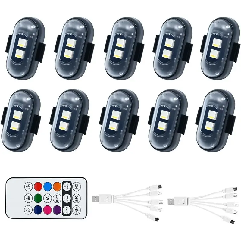 ~Latest Model Wireless LED Strobe Lights For Car 10PCS, High Brightness 8 Colors With Remote Control USB Charge