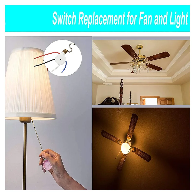 

ABZS 4PCS Ceiling Fan Lights Switch Zingear ZE-208S E89885 3 Speed 4 Wire Fan Switch Pull Chain ,Fan Lights Switch,Bronze