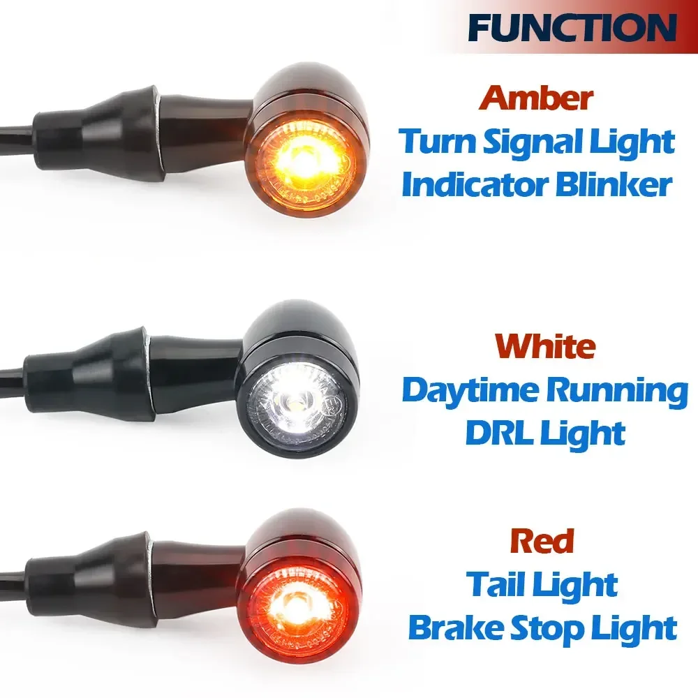 E32 Bullet 3 in 1 LED Turn Signal Light Cafe Racer Indicator Tail Brake Lamps DRL Running Blinker For Harley Bobber Chopper Dyna