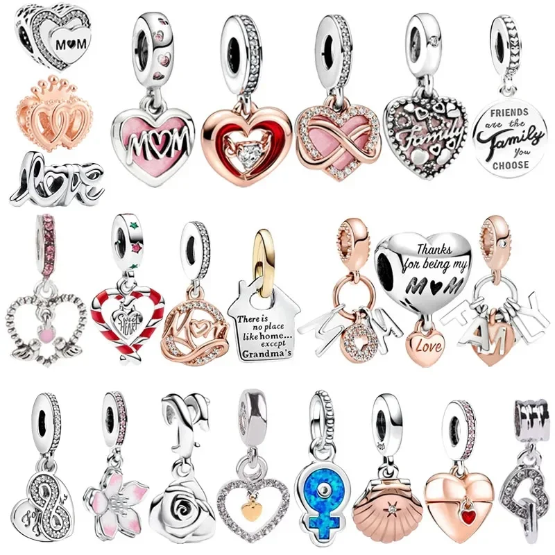 

New Hot Sale 925 Sterling Silver Love Mom Sisters Family Charm Fit Original Pandora Bracelet Fashion DIY Jewelry For Women Gift