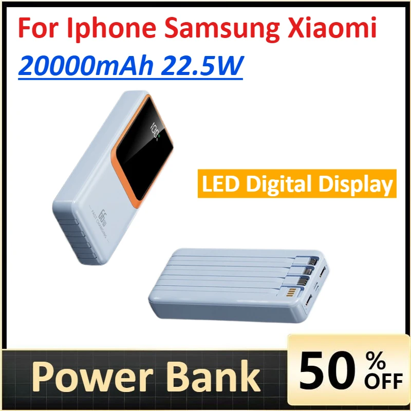 

20000mAh High Capacity Portable Power Bank PD 22.5W Fast Charging LED Digital Display For Iphone Samsung Xiaomi