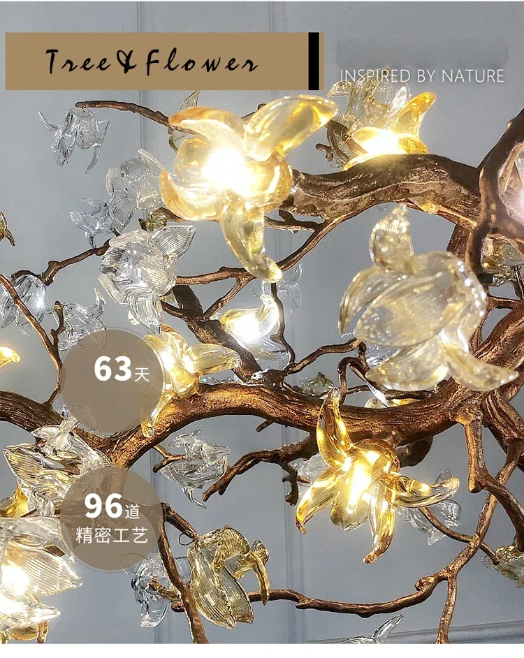 CX120EQ Copper LED Chandeliers Chinese Style Tree Branch Suspension Pendant Light Living Dining Room House Decor Island Lighting