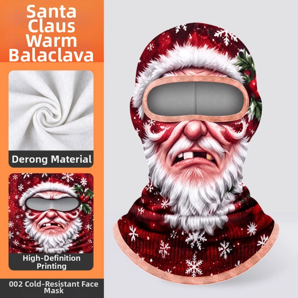 Prank 3D Printed Funny Face Balaclava Santa Claus Windproof Full Face Hood Warm Thermal Neck Gaiter Christmas Party
