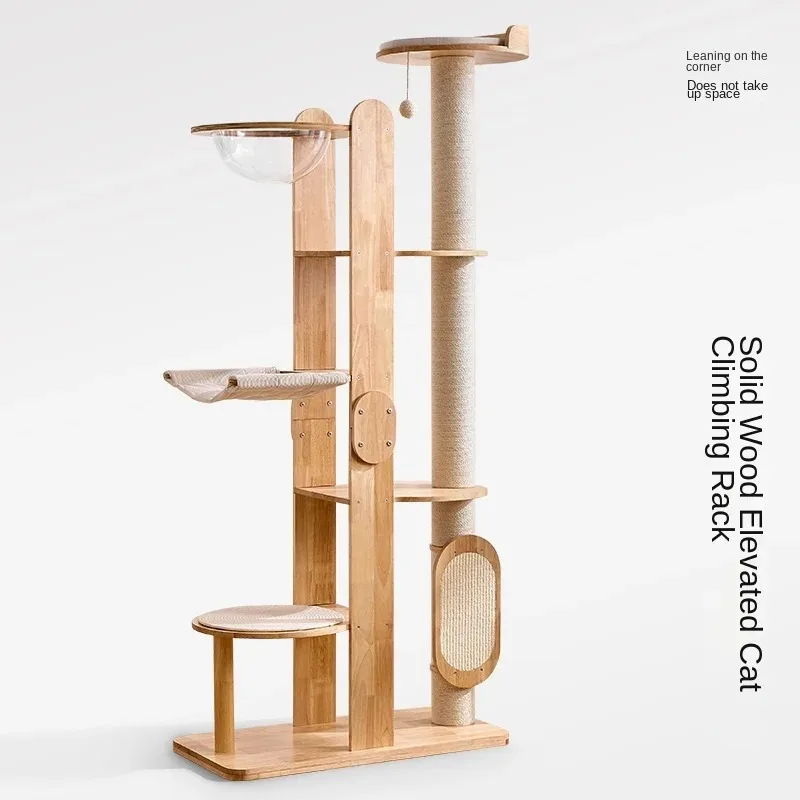 

Solid Wood Cat Climbing Column Integrated Nest Wear-Resistant Sisal Scratching Board Rack Toy Cat Toy Set