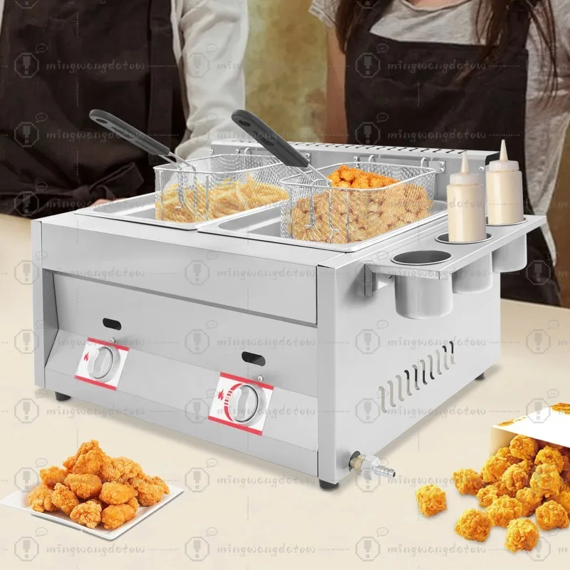 NEW Commercial Gas Deep Fryer 12L Countertop Stainless Steel Dual Tank Kitchen Frying Machine W/2 Removable Baskets & Lid - view 3