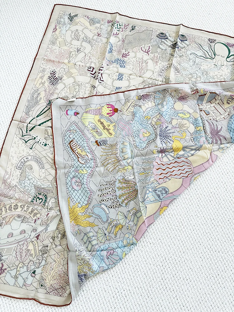 

Double Sided Wool Silk Shawls Hand Rolled Edges Bandanas Neck Head Scarves Winter Christmas Lover Gift 135CM