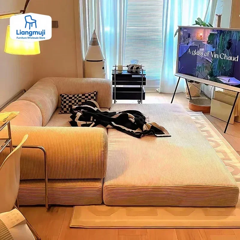 Compressed Sofa, Italian Minimalist Retro High-end Corduroy Living Room Sofa, Sofa Bed, Foldable, Washable, Customizable