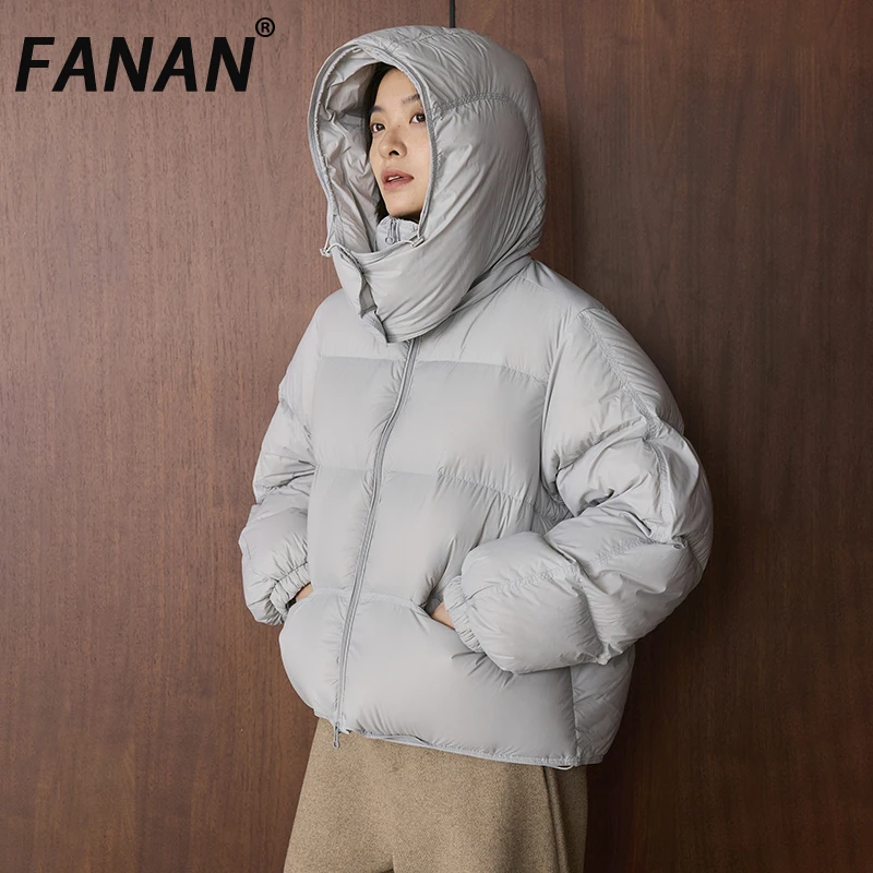 

FANAN Luxury Down Coats Women's Hooded Drawstring Design Parka Office Lady Thick Warm Outwear Outdoors Clothing Winter New
