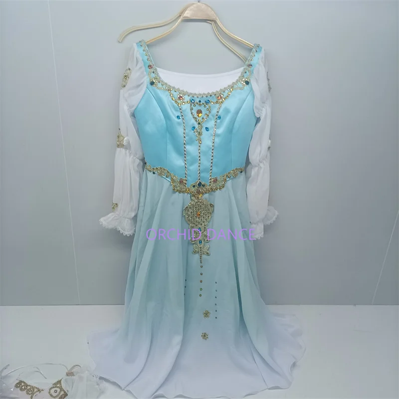 

Professional Custom Color Custom Size Kids Girls Women Adult Performance Wear Long Blue Chiffon Lyrical Ballet Dress