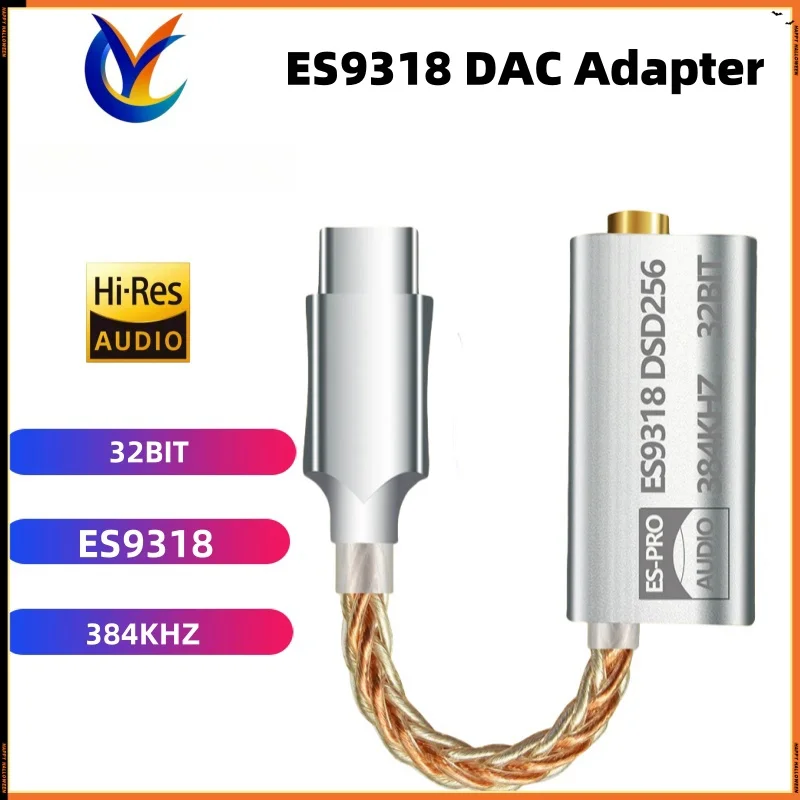 ES9318 Type-C DAC Amp | HiFi USB to 3.5mm Adapter | 32Bit/384kHz DSD256 | 180mW Output | CNC Metal Housing