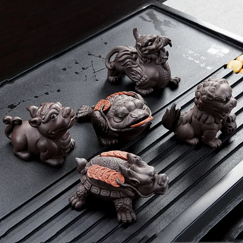 Creative Purple Clay Small Tea Pet Ornament Handmade Crafts Animal Figurine Tea Ceremony Accessories Tea Table Decoration