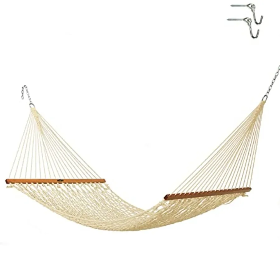 Single DuraCord Rope Hammock for outdoor use, durable polypropylene rope, natural beige color, weather-resistant with 450 lb ca