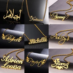 Custom Name Necklace For Women Gold Color Stainless Steel  Necklace Personality Nameplate With Heart Ribbon Jewelry Gift