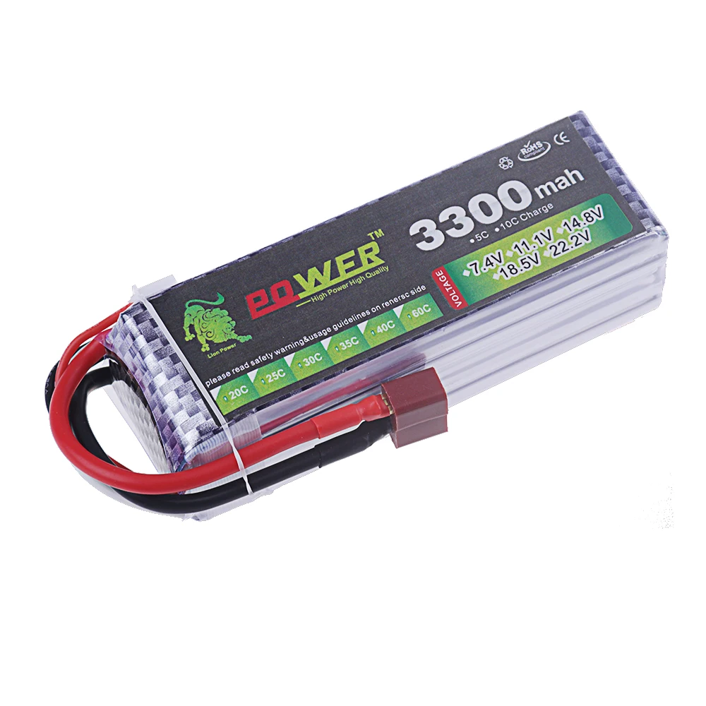 Bateria Lipo para Helicóptero RC, Aeronave, Quadcopter, Carros, Avião, Bateria 3S com Ficha T JST XT30 XT60, 3s, 3300mAh, 11.1V, 60C