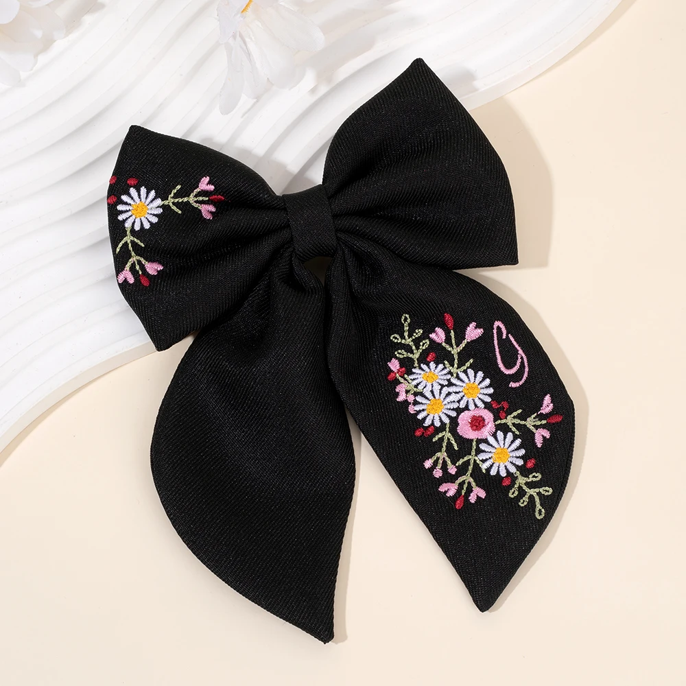 Premium Floral Embroidered Bow Hair Clip Popular Elegant Handmade Hairpin For Girls Women Children Daily Headdress Accessories